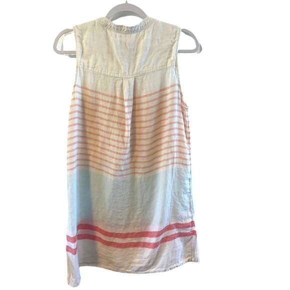 C&C California Dress Womens L White Striped 100% Linen Button Sleeveless beach - Picture 2 of 4